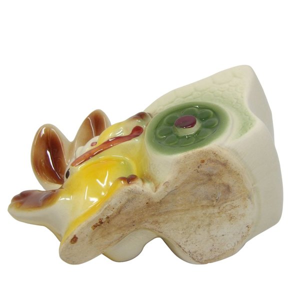 Vintage Kitschy Yellow Bunny Rabbit Pushing Cart Planter 5" H x 6 3/4" L x 3" D - Picture 9 of 10